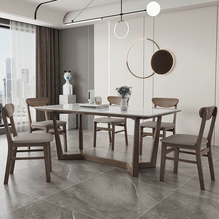 Rectangle Mid-Century Modern Dining Table White Tone Fixed Table with Sintered Stone Clearhalo ' dining_table' 'Dining Tables & Seating' 'Dining Tables' 'furn' 'furn_dining_table' 'Furniture' 'furniture_dining_table' 'Kitchen & Dining Furniture' 'kitchen&dining_furn' 'kitchen' 'kitchen_dining_table' 1200x1200_31f4c159-c341-4304-828d-7021290e8216