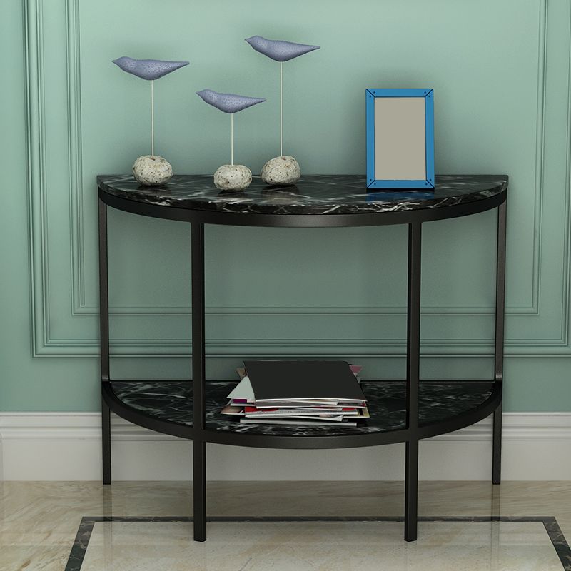 Modern Half Moon Console Table with Storage Shelf and Marble Top Clearhalo 'Console Tables' 'console_tables' 'Entry & Mudroom Furniture' 'furn' 'furn_console_tables' 'Furniture' 1200x1200_31f91332-2d07-420a-8968-702237c5d448