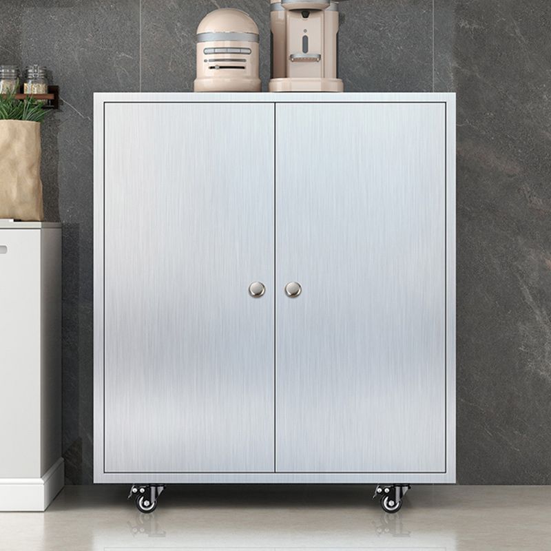Modern Stainless Steel Dining Server Silver Adjustable Shelving Cabinets with Door Clearhalo 'buffet_sideboard' 'Buffets & Sideboards' 'furn' 'furn_buffet_sideboard' 'Furniture' 'furniture_buffet_sideboard' 'Kitchen & Dining Furniture' 1200x1200_31fc3413-07bd-4404-938c-9c146907c37d