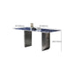 Mesa de comedor fija de piedra rectangular estilo simplicidad con pedestal doble