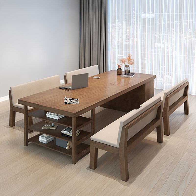 Moderne massive Holz -Büro -Schreibtisch Rechteck Task Schreibtisch mit Schubladen und Regalen