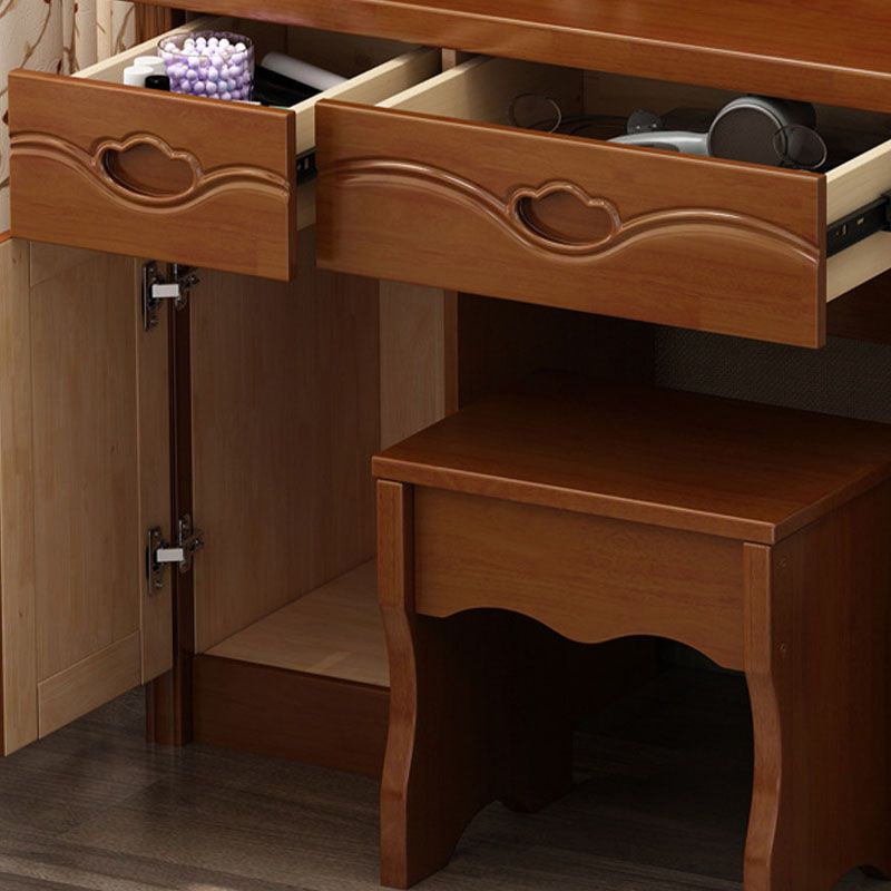 Vanity di trucco in piedi in legno solido Doppio cassetto tradizionale