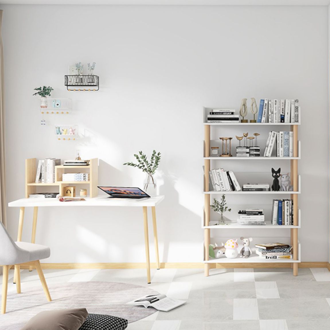 オープンバックモダンなスタイルの本棚留学室用の木製本棚