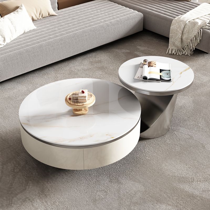 Slate Glam Table basse ronde gigogne avec tiroir