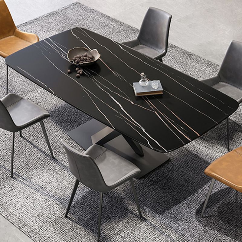 Industrial Style Rectangle Dining Table Sintered Stone Table with Metal Leg for Home Clearhalo 'Dining Tables & Seating' 'Dining Tables' 'dining_table' 'furn' 'furn_dining_table' 'Furniture' 'Kitchen & Dining Furniture' 1200x1200_3204b681-8f73-4936-9e4a-d9b6e7b10afb