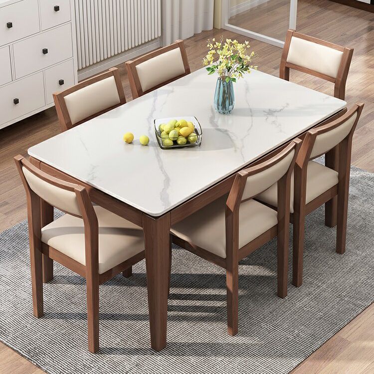 Mid-Century Modern Dining Table Sintered Stone Top Dining Table with Wooden Base for Kitchen Clearhalo ' dining_table' 'Dining Tables & Seating' 'Dining Tables' 'furn' 'furn_dining_table' 'Furniture' 'furniture_dining_table' 'Kitchen & Dining Furniture' 'kitchen&dining_furn' 'kitchen' 'kitchen_dining_table' 1200x1200_320c9081-85f3-4aaa-8258-eb8c5aedc6da