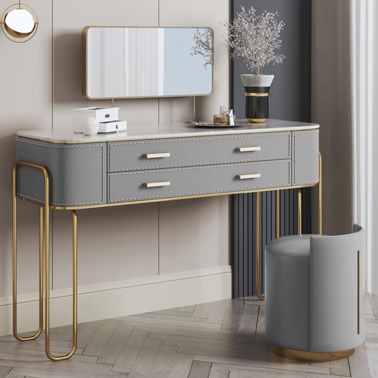 Specchio e 2 cassetti set di sgabelli da toeletta da toeletta per trucco grigio chiaro