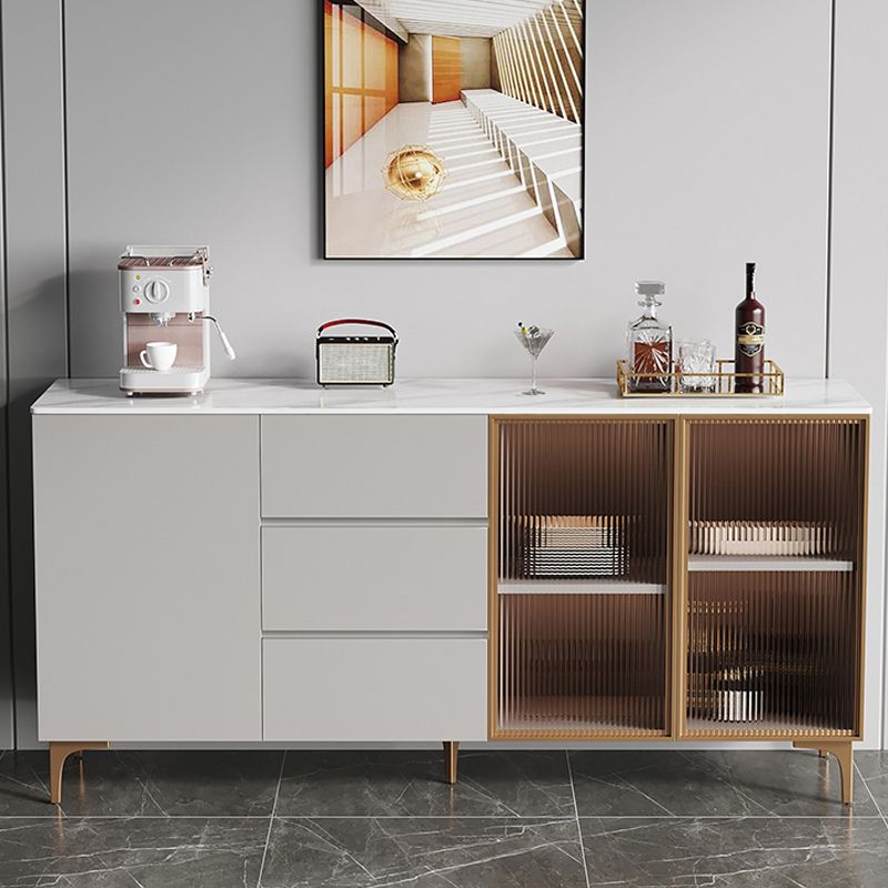 35.4 "Puertas de vidrio altas Comedor Buffet Buffet Gris aparador con cajones y almacenamiento