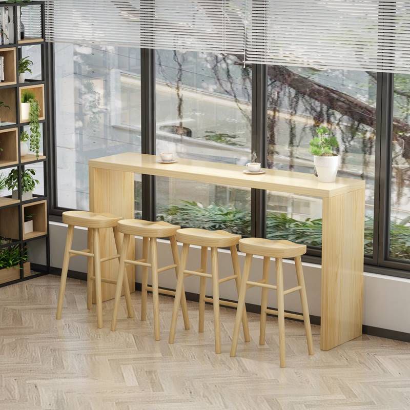 Moderne rechthoek vaste houten staaftafel Set 1/5/9 stukken tegen tafel met rugloze krukken