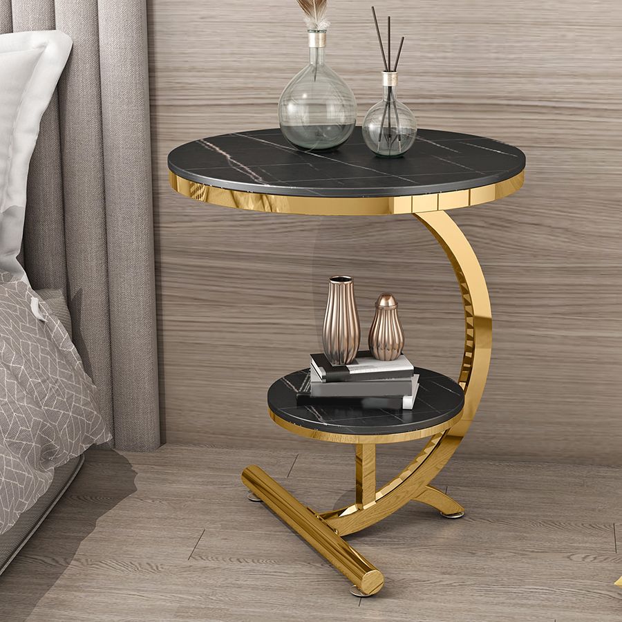 Contemporary Metal C Side Table Slate Top Round Side End Table