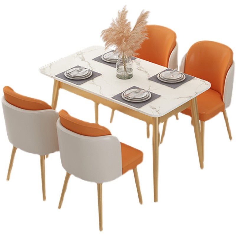 Tavolo da pranzo in ferro glam set 1/2/5/7 pezzi dinette rettangolo con pietra bianca sinterizzata