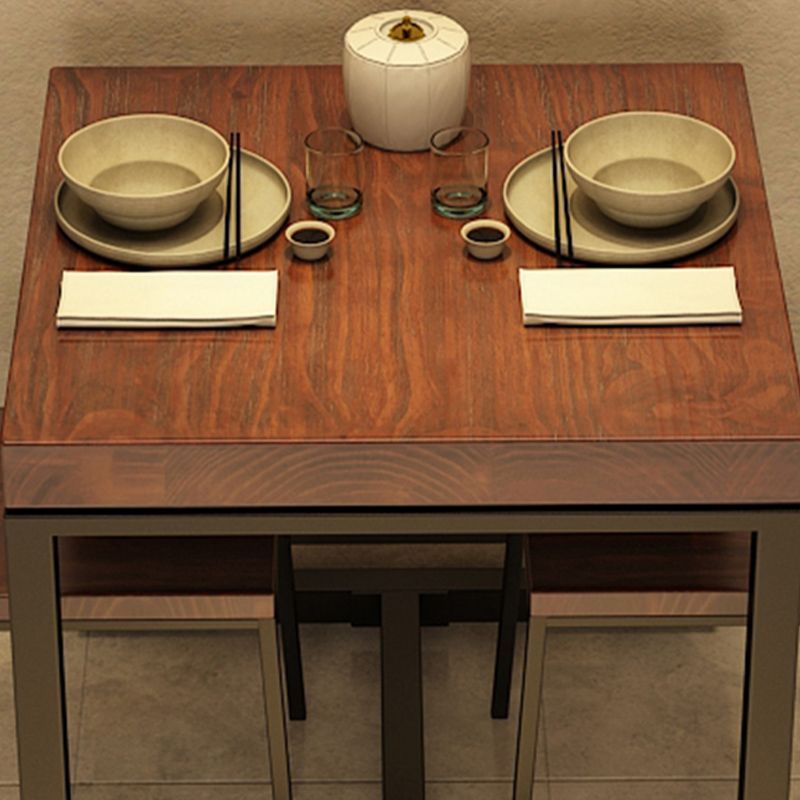 Solid Wood Dining Table Industrial Square Table with Black Frame