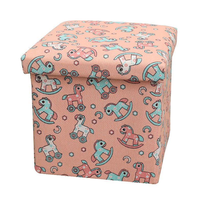 Modern Blue Square Ottoman Trees Pattern Cotton Indoor Ottoman