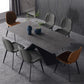Black Frame Pedestal Casual Dining Table Modern Rectangle Dining Table with Stone Top Clearhalo 'Dining Tables & Seating' 'Dining Tables' 'dining_table' 'furn' 'furn_dining_table' 'Furniture' 'Kitchen & Dining Furniture' 1200x1200_322066f8-868d-4041-8fb9-0fa6fc0f811e