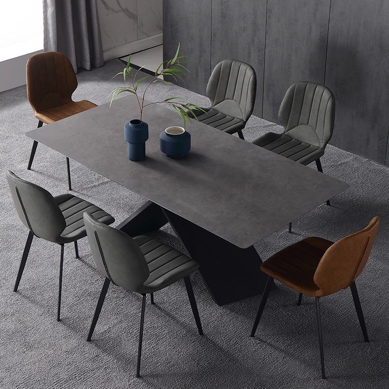 Black Frame Pedestal Casual Dining Table Modern Rectangle Dining Table with Stone Top Clearhalo 'Dining Tables & Seating' 'Dining Tables' 'dining_table' 'furn' 'furn_dining_table' 'Furniture' 'Kitchen & Dining Furniture' 1200x1200_322066f8-868d-4041-8fb9-0fa6fc0f811e