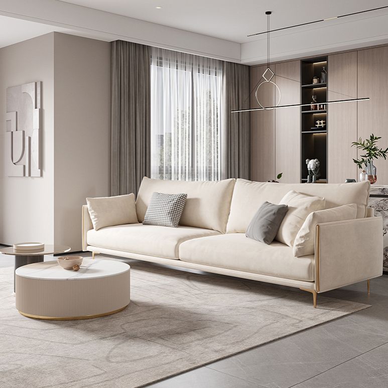 Contemporary Square Arm Settee Couch with Pillows in Beige for 1/2/3/4people Clearhalo 'furn' 'furn_sofas' 'Furniture' 'Living Room Furniture' 'Sofa' 'sofas' 1200x1200_3226ea3d-62e7-4bbf-a9e7-2142ec0c276c