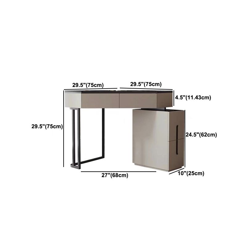 Modern Glass Corner Vanity Table Set 29.53" D 4-Drawer Makeup Vanity Table Clearhalo 'Bedroom Furniture' 'furn' 'furn_makeup_vanities' 'Furniture' 'Makeup Vanities' 'makeup_vanities' 1200x1200_32292dda-b59c-4370-948e-0a702edb656d
