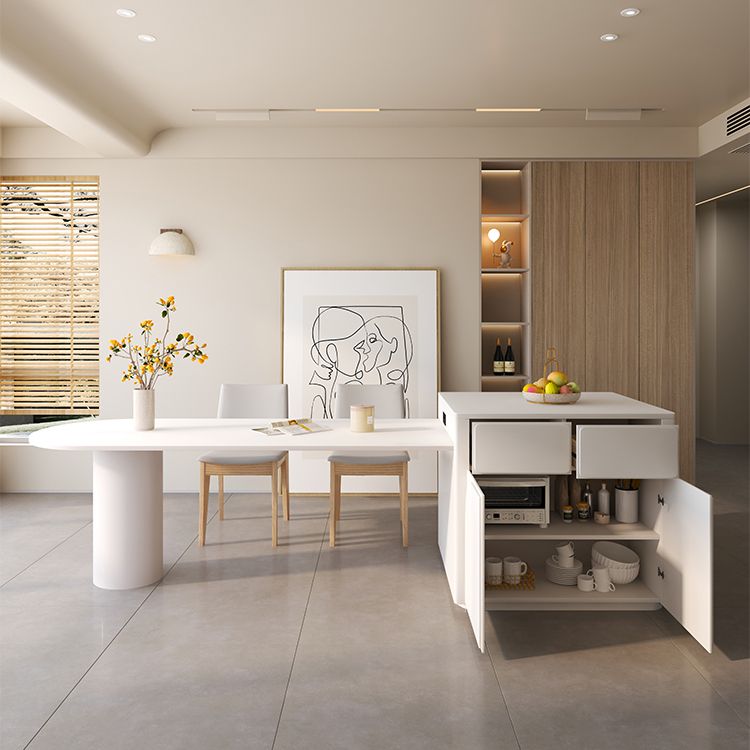 Mesa de comedor con tapa de piedra blanca Mesa de comedor interior moderna de forma libre