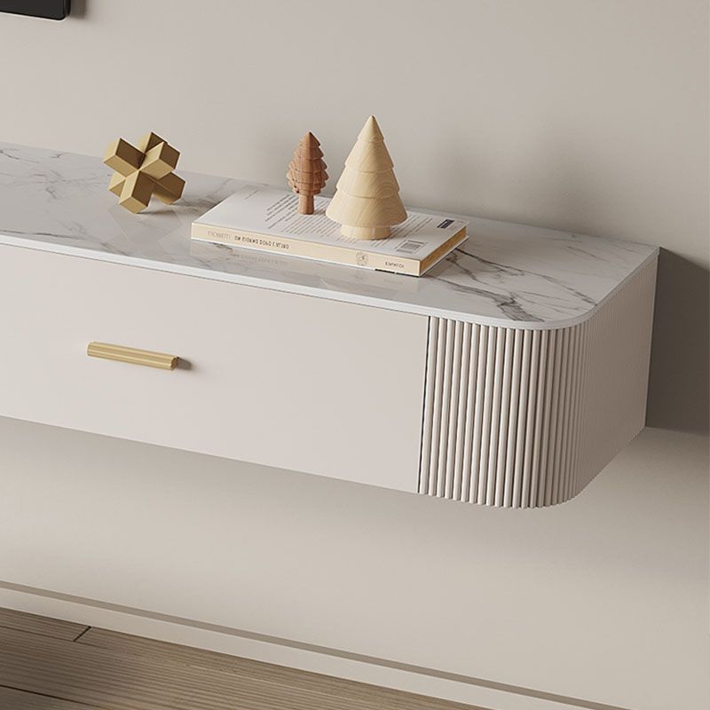 Hedendaagse witte drijvende tv-standaard 7,87-inch hoog met stenen tv-console met 2 laden