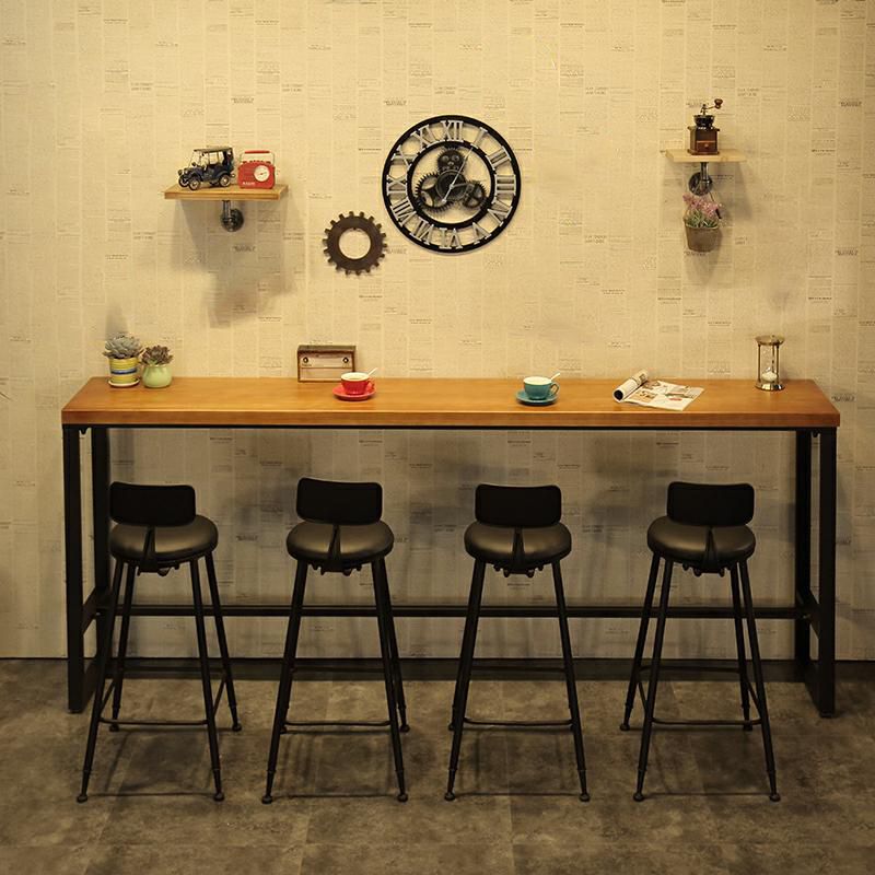 Tavolo da bistrot in legno massiccio rettangolo tavolo da pub lussuoso con base di cavalletto in nero