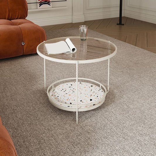 Round Minimalist Coffee Table Glass Top Steel Coffee Table for Living Room Clearhalo 'Coffee & Accent Tables' 'Coffee Tables' 'coffee_tables' 'furn' 'furn_coffee_tables' 'Furniture' 'Living Room Furniture' 1200x1200_3232eaf4-3981-4309-b590-d3ac4d44242c