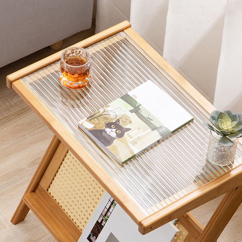 21.6" Tall Modern Rectangular Glass Top Side Table Wood Abstract End Table with Shelf Clearhalo 'Coffee & Accent Tables' 'End & Side Tables' 'end_side_tables' 'furn' 'furn_end_side_tables' 'Furniture' 'Living Room Furniture' 1200x1200_3233c403-6e91-4fb0-b78d-123e54b7ee15