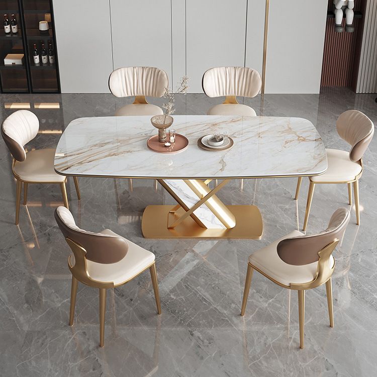 Ensemble de salle à manger luxueux avec plateau en pierre frittée, ensemble de Table de dinette rectangulaire de 1/4/5/6/7 pièces