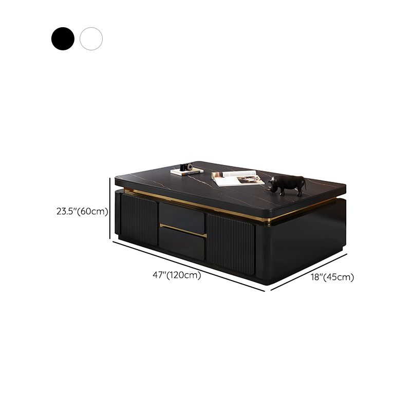 Wooden Block Cocktail Table with Drawers Glam Slate Top 4-Door Coffee Table Clearhalo 'Coffee & Accent Tables' 'Coffee Tables' 'coffee_tables' 'furn' 'furn_coffee_tables' 'Furniture' 'Living Room Furniture' 1200x1200_3236e86c-e983-4e75-9ce7-4d36bfa10629