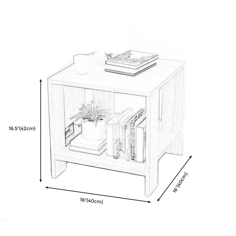 Transitional Square Wood End Table 4 Legs Sofa Side Table with Shelves