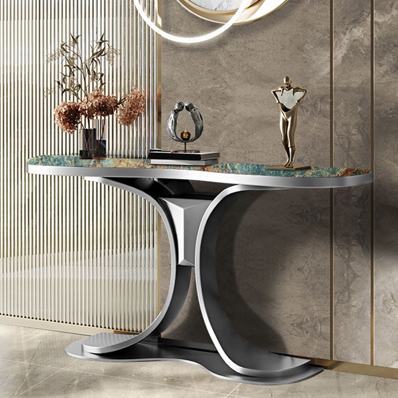 Glam Free Form Console Accent Table with Stainless Steel Bracket for Hall