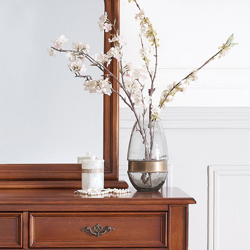 Bureau de vanité en bois massif, 2 tiroirs avec miroir et tabouret rembourré, 29,92 "H