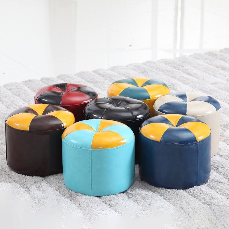 Vintage Indoor Leather Ottoman Patchwork Color Block Round Tufted Pouf Ottoman Clearhalo 'furn' 'furn_ottomans_poufs' 'Furniture' 'Living Room Furniture' 'Ottomans & Poufs' 'ottomans_poufs' 1200x1200_3240d844-c006-4651-a862-aa285492fc95