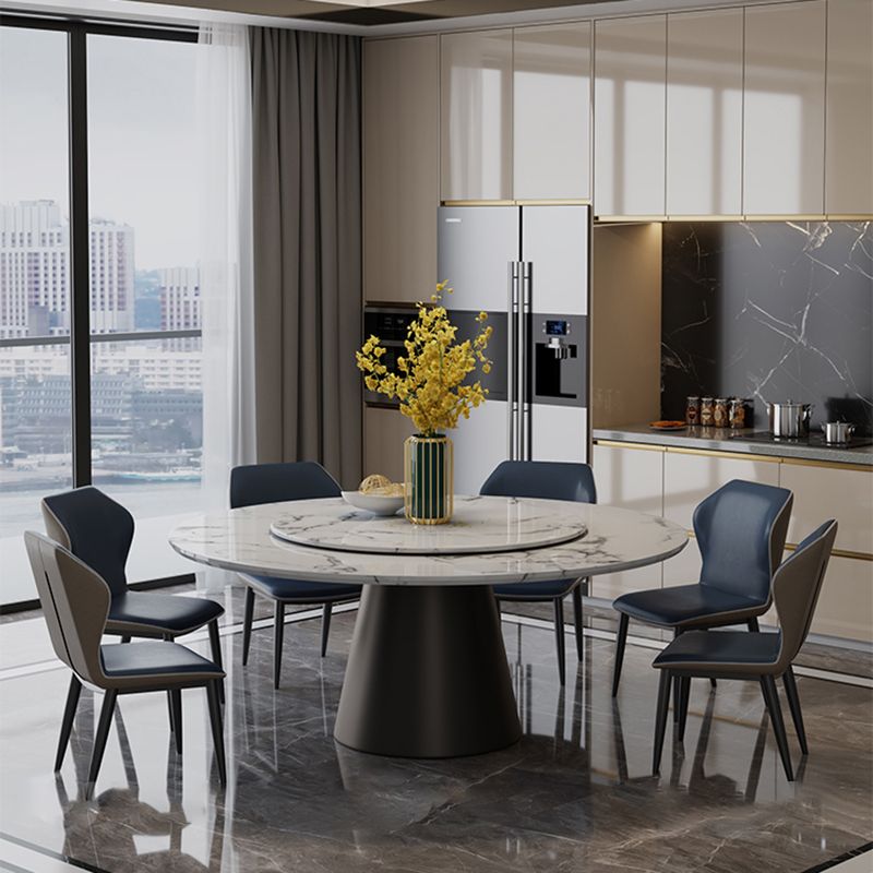 White-black Stone Round Table Turntable Home Furniture with Pedestal Base Clearhalo 'Dining Tables & Seating' 'Dining Tables' 'dining_table' 'furn' 'furn_dining_table' 'Furniture' 'Kitchen & Dining Furniture' 1200x1200_3240fa82-10bf-4acc-828f-560e4524b4d5