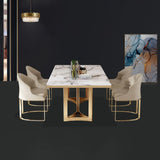 Glam Sintered Stone Dining Table Set with Double Pedestal Base Dining Furniture Clearhalo 'Dining Room Sets' 'Dining Tables & Seating' 'dining_room_set' 'furn' 'furn_dining_room_set' 'Furniture' 'furniture_dining_room_set' 'Kitchen & Dining Furniture' 'kitchen&dining_furn' 'kitchen' 1200x1200_32423a0a-60de-431f-85e6-b662e622660c