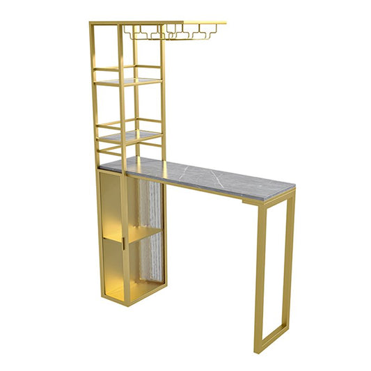 Modern Iron Bistro Table Stone Top Rectangle Indoor Bar Dining Table with Wine Rack Clearhalo 'Bar Furniture' 'Bar Tables' 'bar_tables' 'furn' 'furn_bar_tables' 'Furniture' 'furniture_bar_tables' 'Kitchen & Dining Furniture' 1200x1200_32426f82-9763-4715-8893-1c9634470145