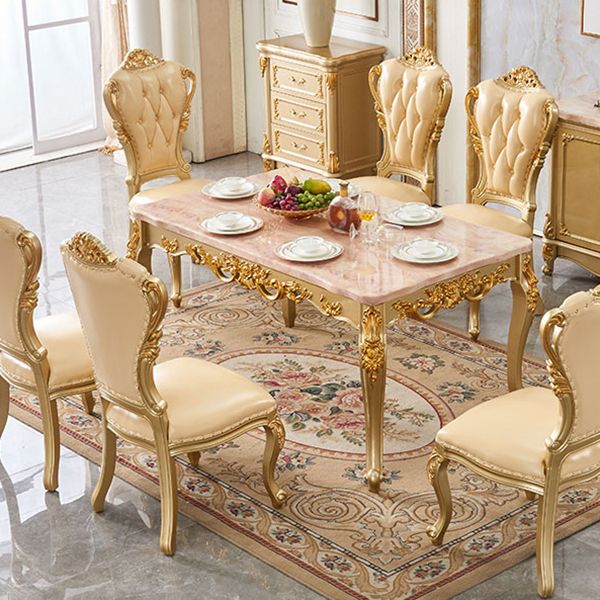 Solid Wood Victorian Rectangular Dining Table Marble Top Table with 4 Legs Clearhalo 'Dining Tables & Seating' 'Dining Tables' 'dining_table' 'furn' 'furn_dining_table' 'Furniture' 'Kitchen & Dining Furniture' 1200x1200_3244adac-6485-45d6-830b-c137b7a0be73