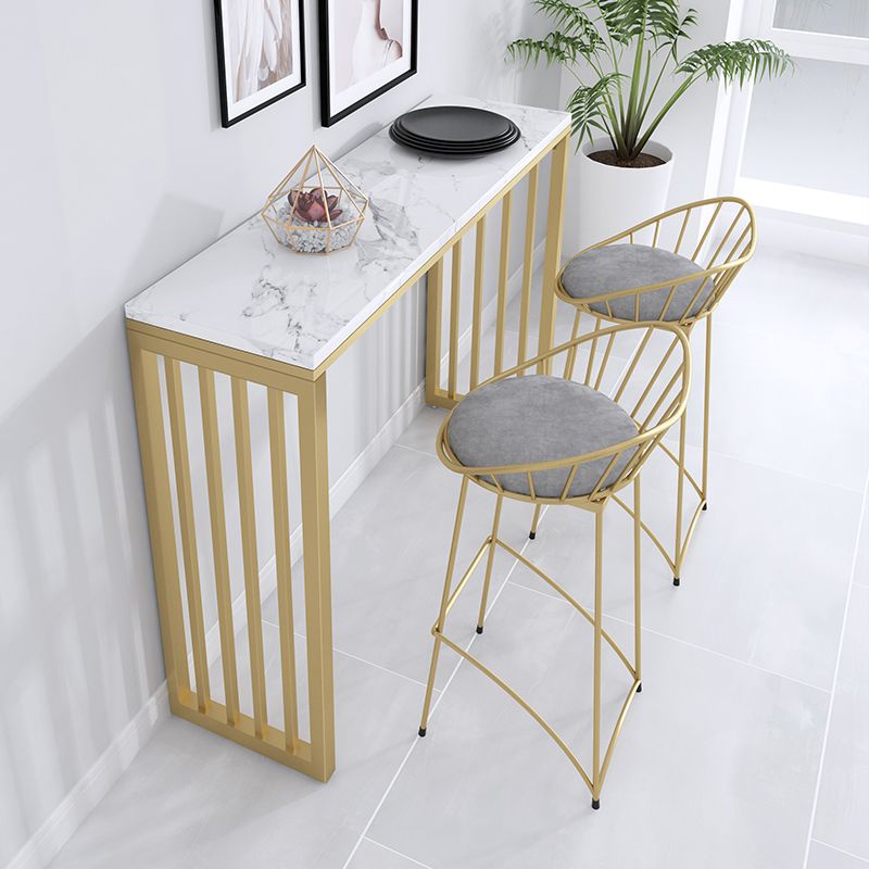 Rectangle Bar Dining Table White Faux Marble Top Bar Height Table with Sled Base