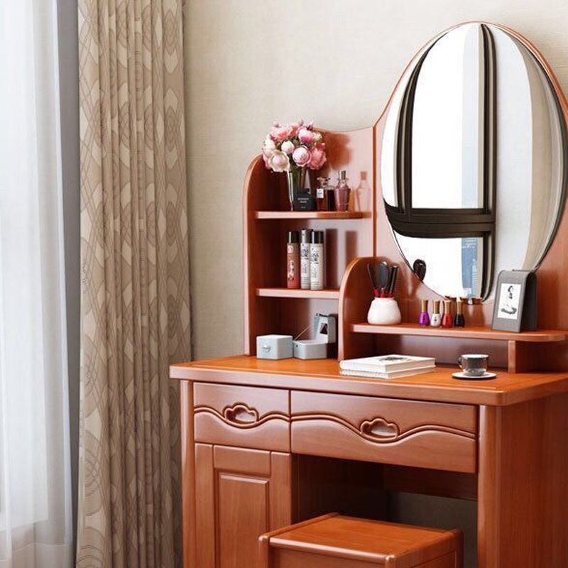 Mesa de tocador moderna y juego de taburetes escritorio de tocador de madera maciza para dormitorio