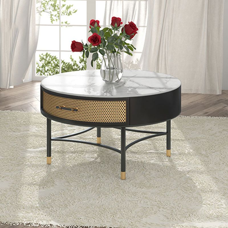 17"H Glam Cocktail Table Storage Round 4 Legs Stone Coffee Table Clearhalo 'Coffee & Accent Tables' 'Coffee Tables' 'coffee_tables' 'furn' 'furn_coffee_tables' 'Furniture' 'Living Room Furniture' 1200x1200_32548a83-7e0c-4b9f-ae72-4a923540349c