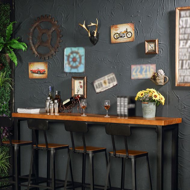 Industrial Solid Wood Pub Table with Rectangle Table Top Trestle Table - 41.3" H Clearhalo 'Bar Furniture' 'Bar Tables' 'bar_tables' 'furn' 'furn_bar_tables' 'Furniture' 'furniture_bar_tables' 'Kitchen & Dining Furniture' 1200x1200_325d2e97-79e9-4046-a181-5f7ee190e6f0