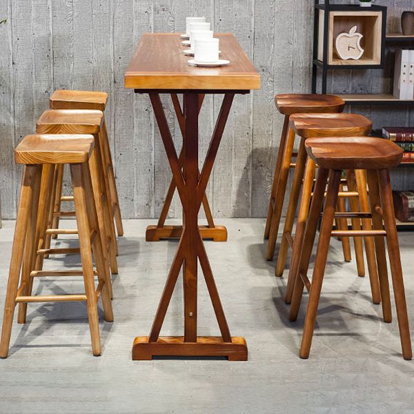 Brown Solid Wood Top Bar Table for Small Places Contemporary Pub Table with Trestle Clearhalo 'Bar Furniture' 'Bar Tables' 'bar_tables' 'furn' 'furn_bar_tables' 'Furniture' 'Kitchen & Dining Furniture' 1200x1200_325dc0a9-9419-4d60-8495-a1f6cf2f8b08
