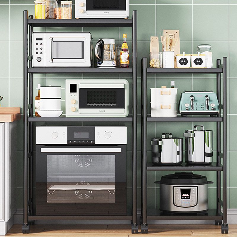 モダンなダイニングルーム準備テーブルロッキングホイール付きブラックキッチントロリー