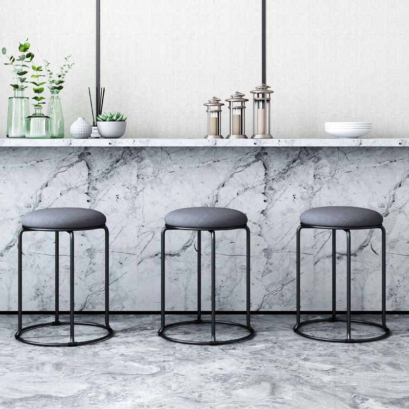 Linen Blend Ottoman Metal Frame Round Upholstered Contemporary Solid Pouf Clearhalo 'furn' 'furn_ottomans_poufs' 'Furniture' 'Living Room Furniture' 'Ottomans & Poufs' 'ottomans_poufs' 1200x1200_3268aa45-3c39-40c1-b04c-cbcf71829a4f