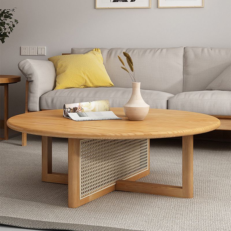 Round Wooden Coffee Table Scandinavian Cross Legs Coffee Table