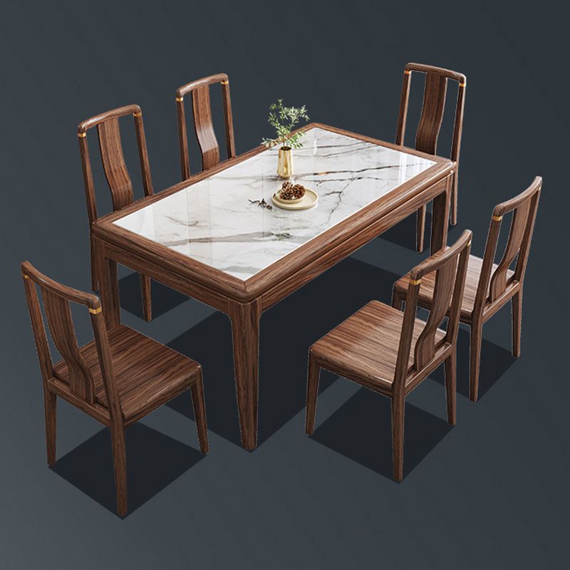 Contemporary 1/2/5/7 Pieces Furniture Rectangle Stone Dining Set in Brown