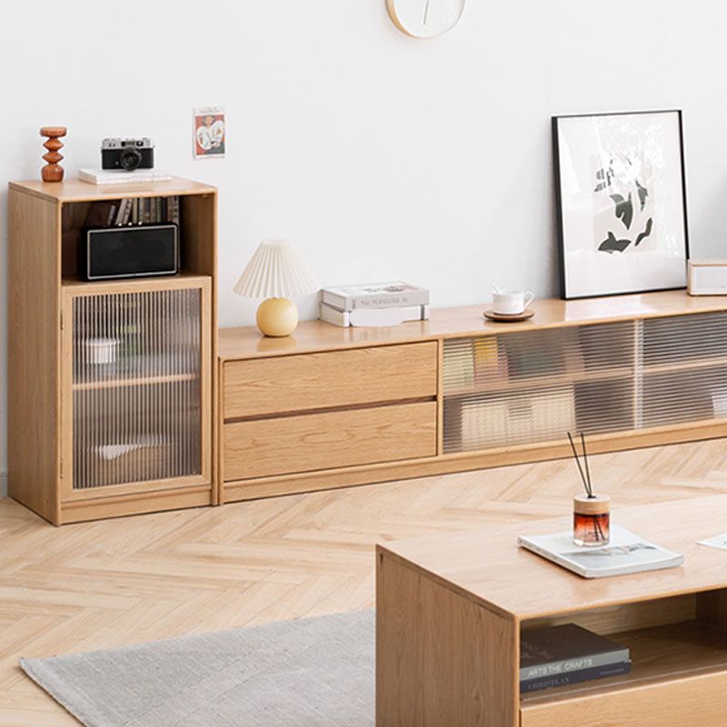 Glass Paned Solid Wood Shelves Included Modern Accent Cabinet