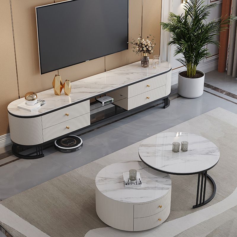 Glam Nesting Coffee Table Set Drum Round Slate Coffee Table with Drawers Clearhalo 'Coffee & Accent Tables' 'Coffee Tables' 'coffee_tables' 'furn' 'furn_coffee_tables' 'Furniture' 'Living Room Furniture' 1200x1200_327b1358-4e91-4b17-adf0-f3c4593b0971