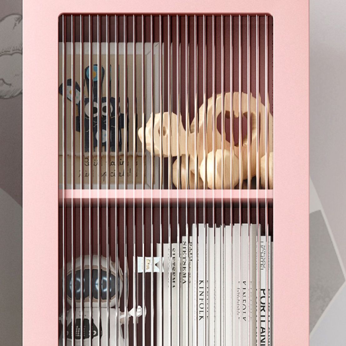 Eigentijdse boekenkast gesloten terug verticale plank boekenkast met ladeopslag