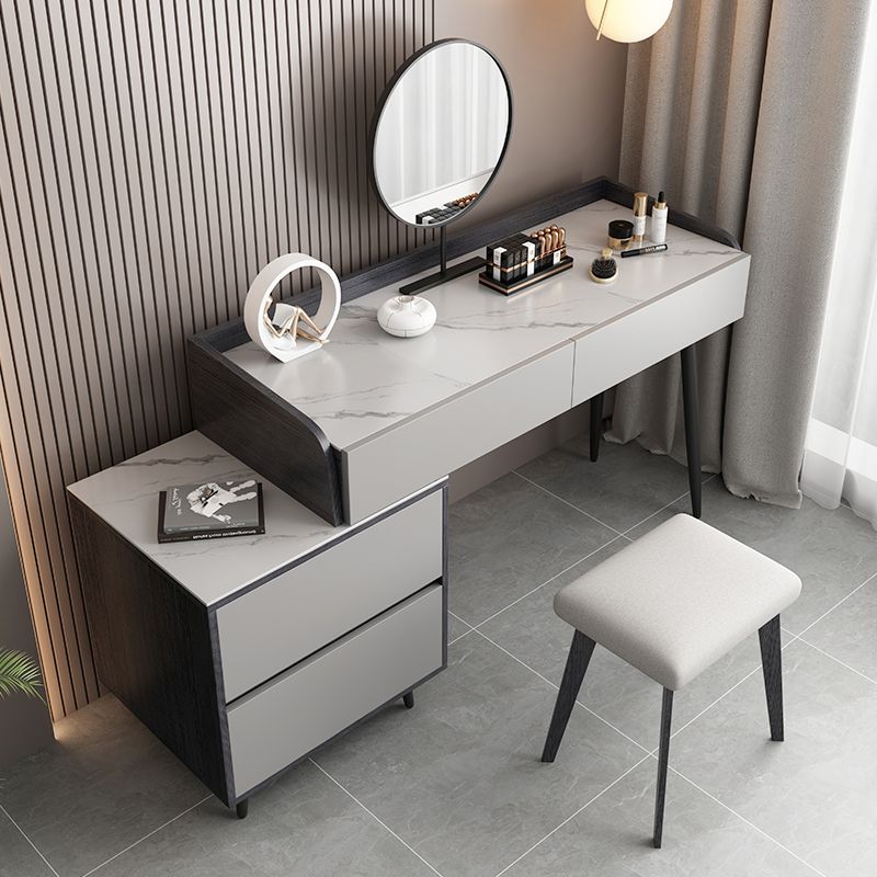 Contemporary Stone Makeup Vanity 4-Drawer Vanity Set with Standing Mirror Clearhalo 'Bedroom Furniture' 'furn' 'furn_makeup_vanities' 'Furniture' 'Makeup Vanities' 'makeup_vanities' 1200x1200_327ca649-c2a8-4866-affb-96c903fec5fe