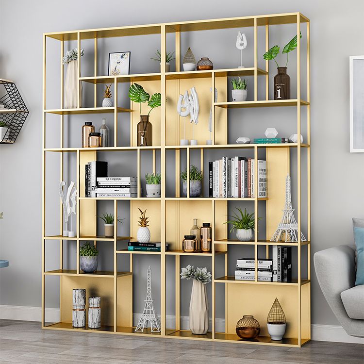Home Office Etagere Bookcase Modern Metal Bookshelf with Rectangle Shelves